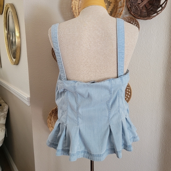 White House Black Market Light Blue Denim Peplum Top Sz 14 - Picture 5 of 10